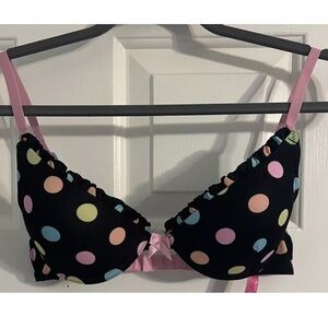 Fruit Of The Loom Bra Polka Dot 34B Padded Underwire Push up Frilly with Bow